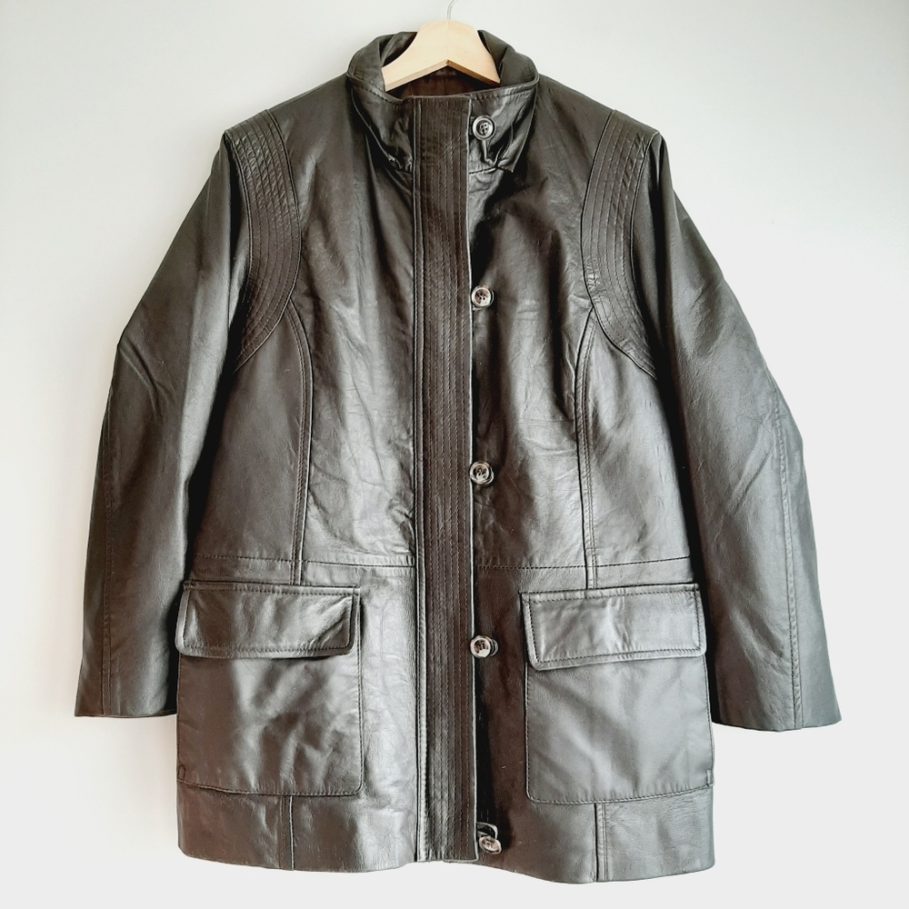 DANIER Genuine Soft Leather Button & Zip Front Jacket Dark Brown Short Coat Sz M - Picture 16 of 16
